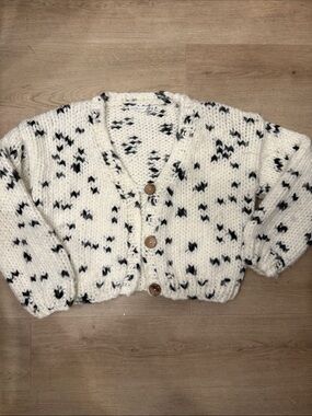 Altar'd State White Speckled Chunky V-Neck Cardigan